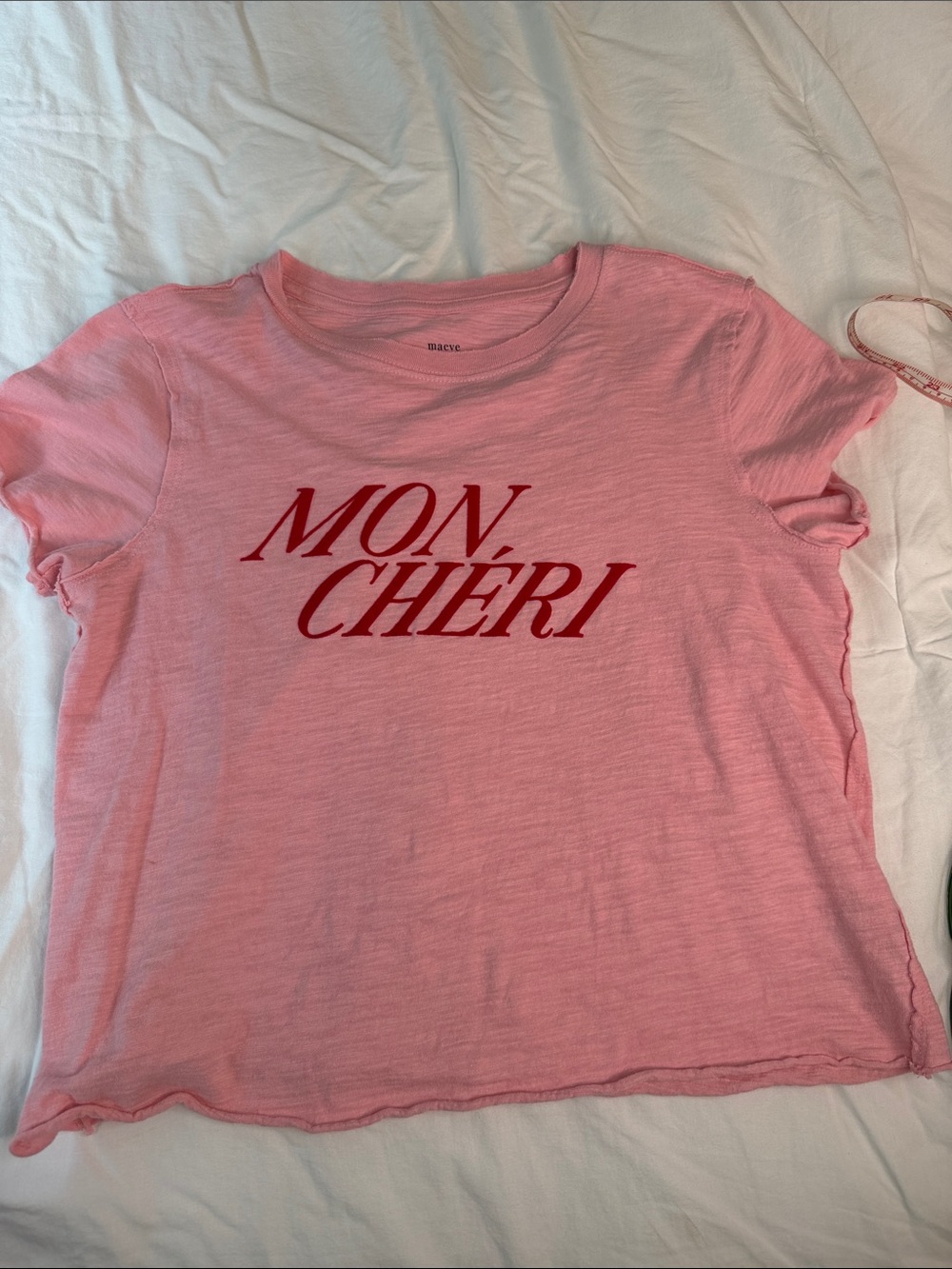 Maeve Pink Tee with Red "MON CHÉRI" Graphic